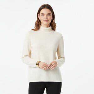 100% Cashmere Parisian Ivory Cream Long sleeve Mock Turtleneck Sweater L